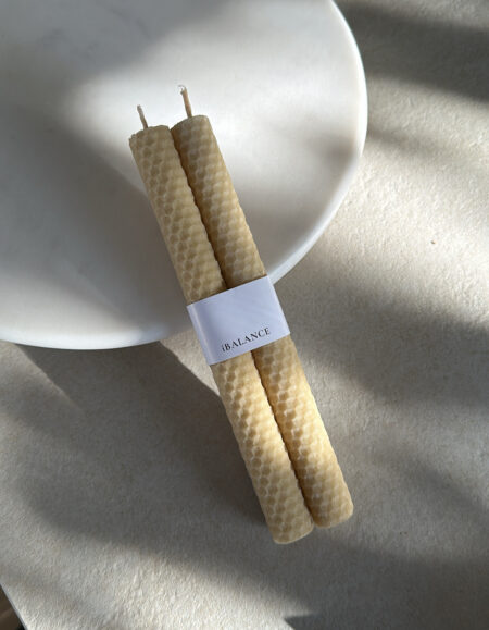 זוג נרות שעוות דבורים טבעית